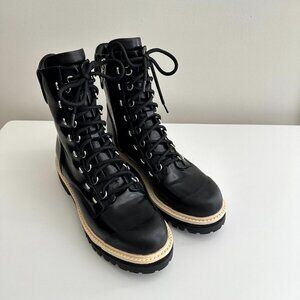 Sigerson Morrison Irene Black Patent Leather Lace Up Combat Boots Size 38